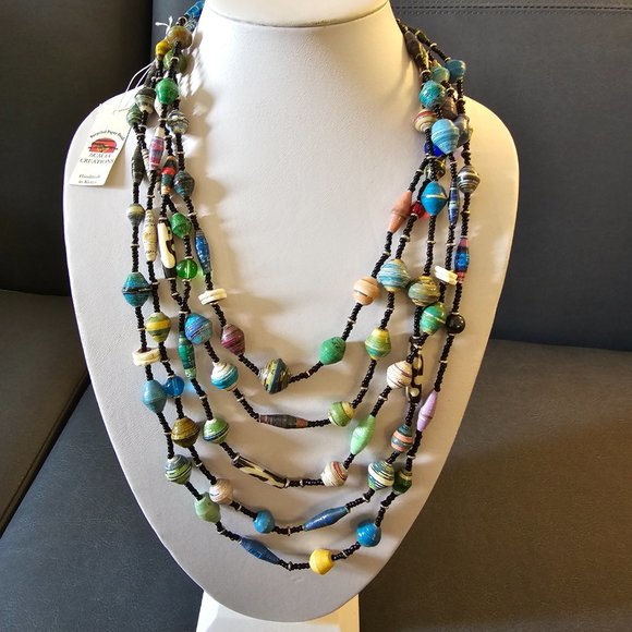 New Recycled Paper Beads Acacia Creation Artisan Necklace Bracelet Studio Kenya - Picture 4 of 16